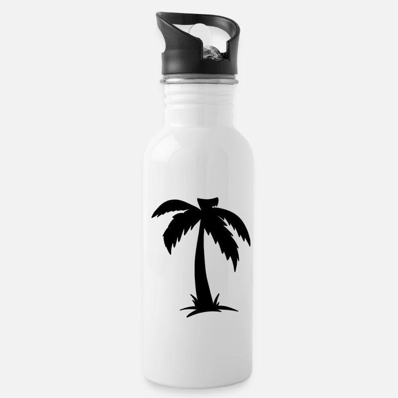 Palme Palm - Trinkflasche mit integriertem Trinkhalm - Weiß