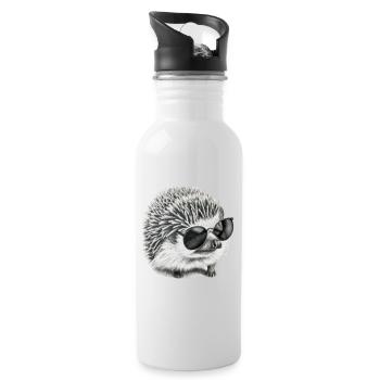 cute little hedgehog with sunglasses cute child - Water bottle with straw - white - Right