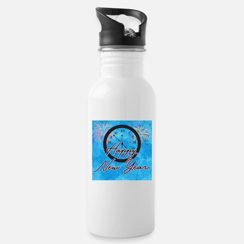 Frohes neues Jahr! - Trinkflasche mit integriertem Trinkhalm - Weiß