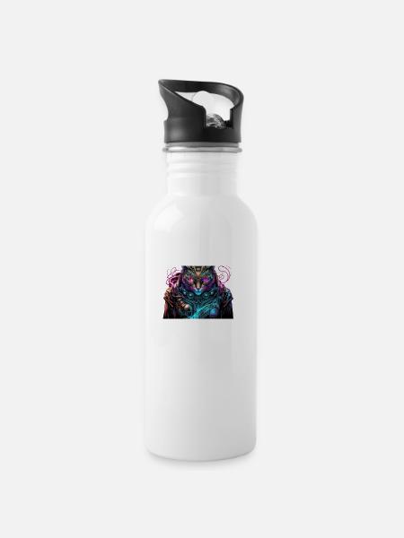 cybercat - Trinkflasche mit integriertem Trinkhalm - Weiß