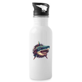 Cooler trippy Hai mit boho Mustern - Trinkflasche mit integriertem Trinkhalm - Weiß - Rechts