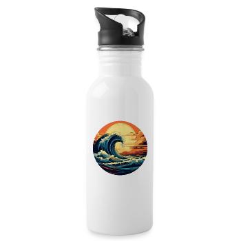 Wellen des Ozeans - Trinkflasche mit integriertem Trinkhalm - Weiß - Rechts