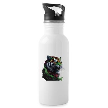 Wunderschöner Steampunk Tiger - Trinkflasche mit integriertem Trinkhalm - Weiß - Rechts