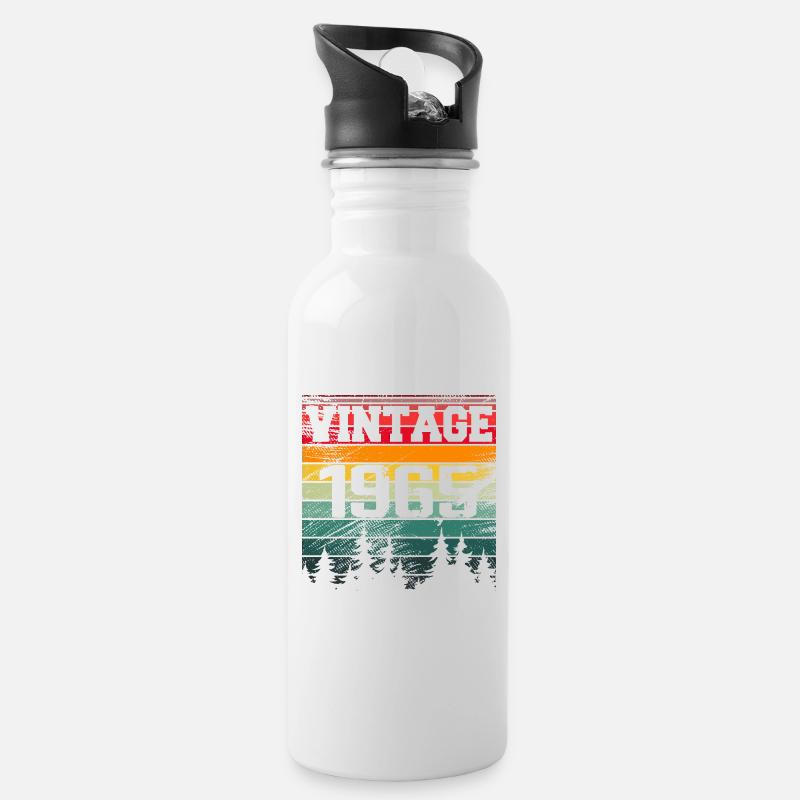 1965 Vintage Geburtstagsgeschenk 1965 Retro - Trinkflasche mit integriertem Trinkhalm - Weiß
