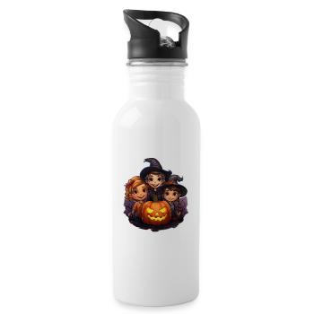 Kinder an Halloween - Trinkflasche mit integriertem Trinkhalm - Weiß - Rechts