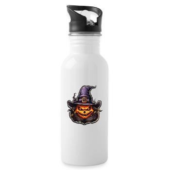 Pumpkin with witch hat Halloween - Water bottle with straw - white - Right