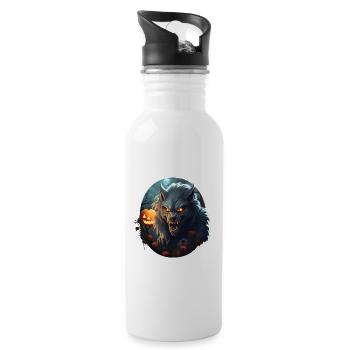Werwolf Halloween - Trinkflasche mit integriertem Trinkhalm - Weiß - Rechts