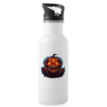 Halloween Kürbis - Trinkflasche mit integriertem Trinkhalm - Weiß - Rechts