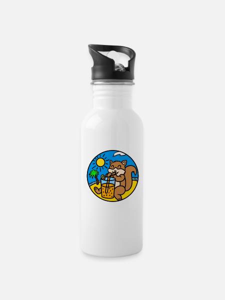 Squirrel drink juice - Water bottle with straw - white