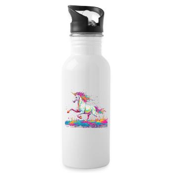 Retro Einhorn 2 - Trinkflasche mit integriertem Trinkhalm - Weiß - Rechts