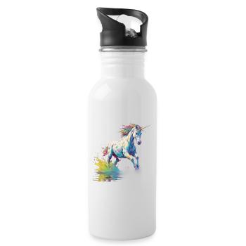 Einhorn in Farbpalette - Trinkflasche mit integriertem Trinkhalm - Weiß - Rechts