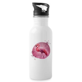 Flamingo mit Blumen - Trinkflasche mit integriertem Trinkhalm - Weiß - Rechts