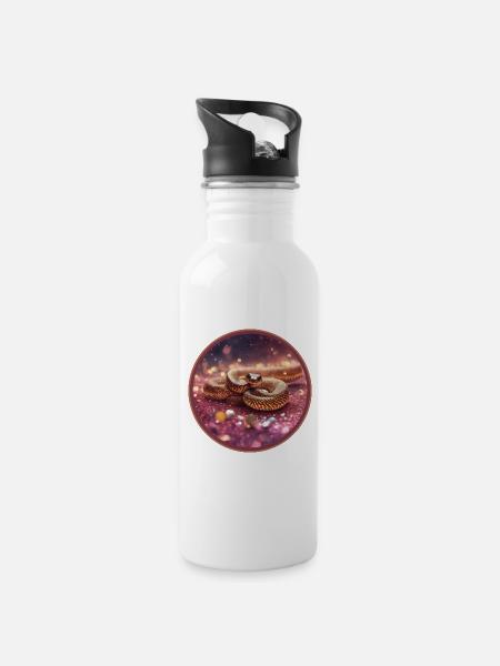 Schlange in Glitzer - Trinkflasche mit integriertem Trinkhalm - Weiß