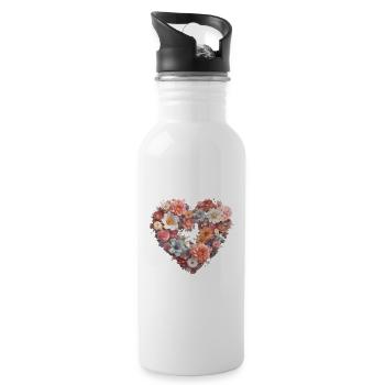 Blumen im Herzen 3 - Trinkflasche mit integriertem Trinkhalm - Weiß - Rechts