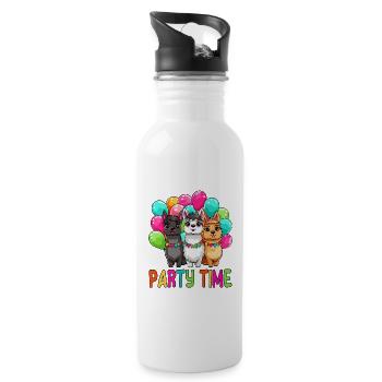 Party time cute llamas colorful balloons kids - Water bottle with straw - white - Right