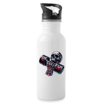 No Limit Workout Bodybuilding Skull mit Hantel - Trinkflasche mit integriertem Trinkhalm - Weiß - Rechts