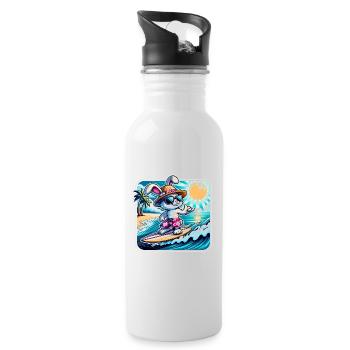 Lustiger Hase auf Surfboard bei Sonnenschein - Trinkflasche mit integriertem Trinkhalm - Weiß - Rechts