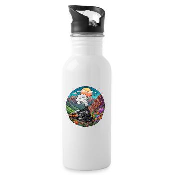 Nostalgic Railway Train of Smoking Locomotive - Water bottle with straw - white - Right