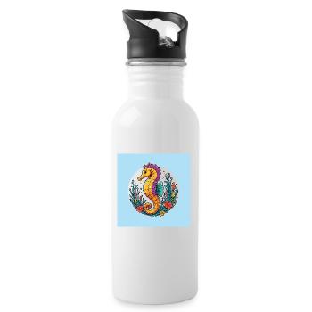 Hübsches dekoratives Seepferdchen - Trinkflasche mit integriertem Trinkhalm - Weiß - Rechts