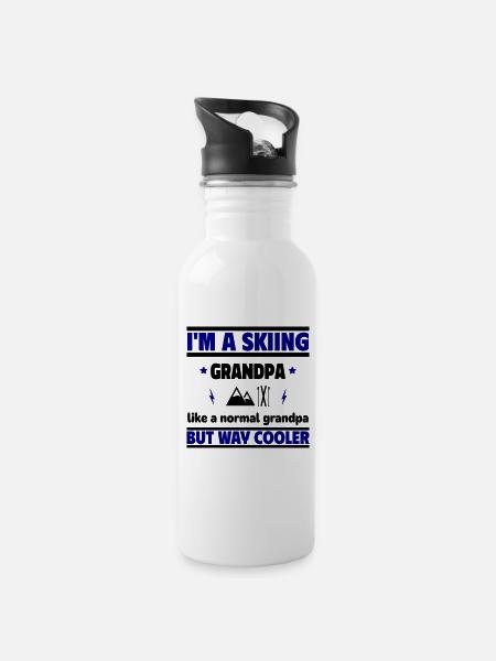 Cooler Skifahrer-Opa - Trinkflasche mit integriertem Trinkhalm - Weiß
