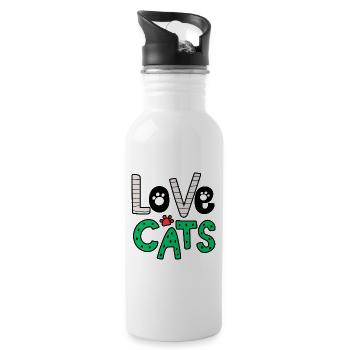 Ich liebe Katzen. - Trinkflasche mit integriertem Trinkhalm - Weiß - Rechts