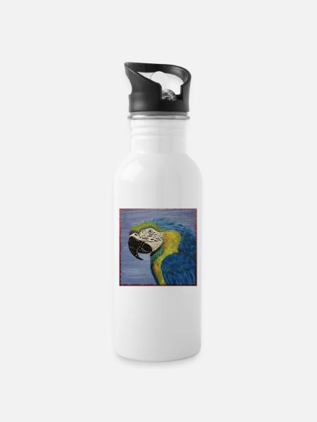 Macaw Parrot - Water bottle with straw - white