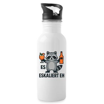 Waschbär Party Spruch Es Eskaliert Eh Lustig - Trinkflasche mit integriertem Trinkhalm - Weiß - Rechts