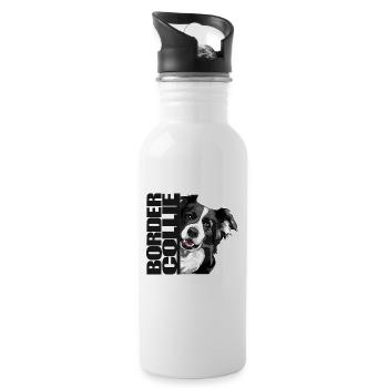 BORDER COLLIE DA Wilsigns Hundemotiv Hütehund - Trinkflasche mit integriertem Trinkhalm - Weiß - Rechts
