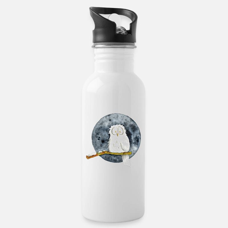 Die Schneeeule - Trinkflasche mit integriertem Trinkhalm - Weiß