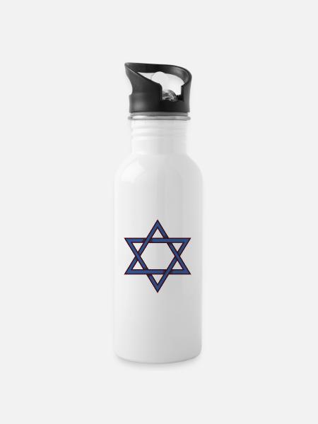 Davidstern - Trinkflasche mit integriertem Trinkhalm - Weiß