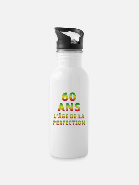 60 JAHRE PERFEKTION - Trinkflasche mit integriertem Trinkhalm - Weiß