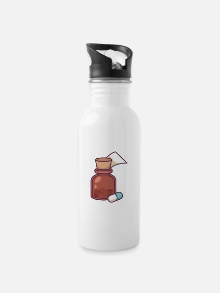 Medizinflasche - Trinkflasche mit integriertem Trinkhalm - Weiß