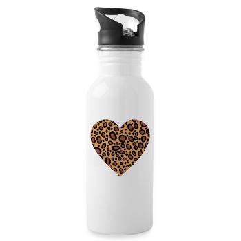 Leopard Print Herz Leopard Hautmuster für Frauen - Trinkflasche mit integriertem Trinkhalm - Weiß - Rechts