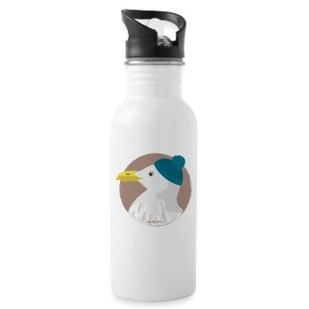 Möwe blaue Mütze | moin - Trinkflasche mit integriertem Trinkhalm - Weiß - Rechts