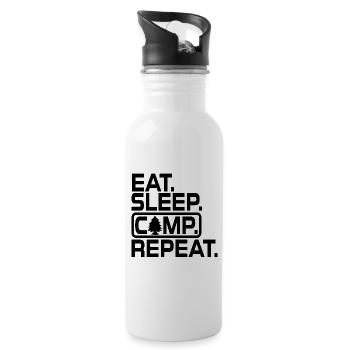 Eat Sleep Camp Repeat - Camping Lover, Camper Gift - Water bottle with straw - white - Right