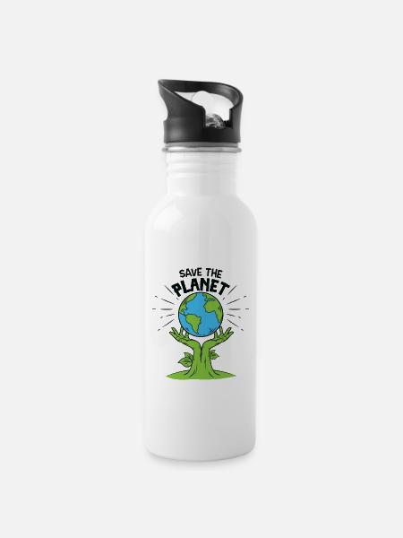 Save the planet - Gourde avec paille intégrée - blanc