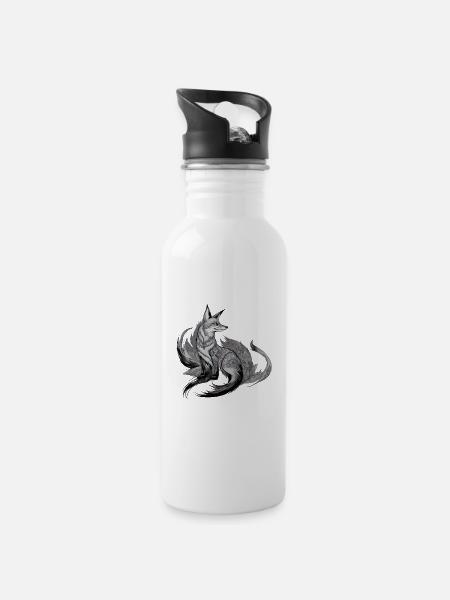 Fuchs Mandala Zeichnung komplexe Natur Wildnis - Trinkflasche mit integriertem Trinkhalm - Weiß
