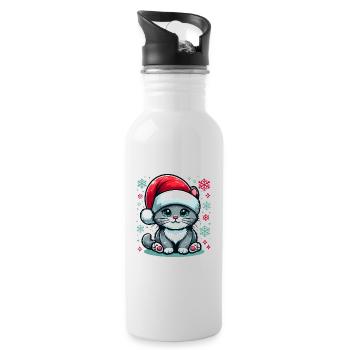CAT, KITTY, KITTEN, PET, CHRISTMAS, SNOW - Water bottle with straw - white - Right
