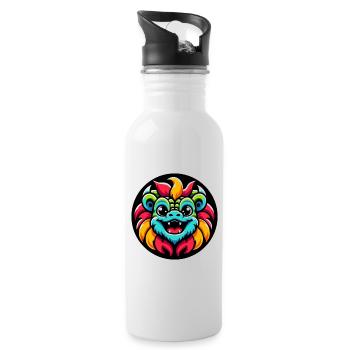 Drache bunt Comic - Trinkflasche mit integriertem Trinkhalm - Weiß - Rechts