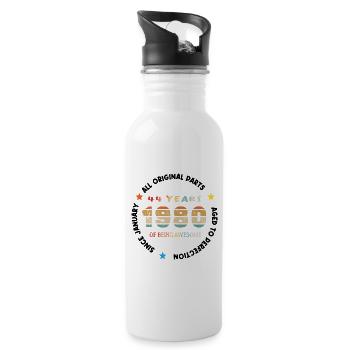 Awesome seit Januar 1980 Jahrgang 44 Jahre Geburtstag - Trinkflasche mit integriertem Trinkhalm - Weiß - Rechts