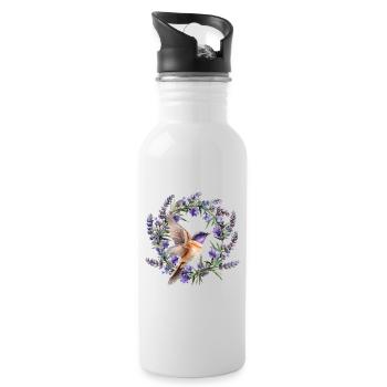 Kolibri mit Lavendel - Trinkflasche mit integriertem Trinkhalm - Weiß - Rechts