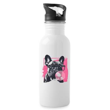 Bouledogue français avec lunettes et chewing-gum - Gourde avec paille intégrée - blanc - Droite