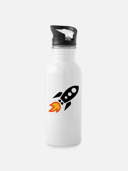 Rakete - Trinkflasche mit integriertem Trinkhalm - Weiß