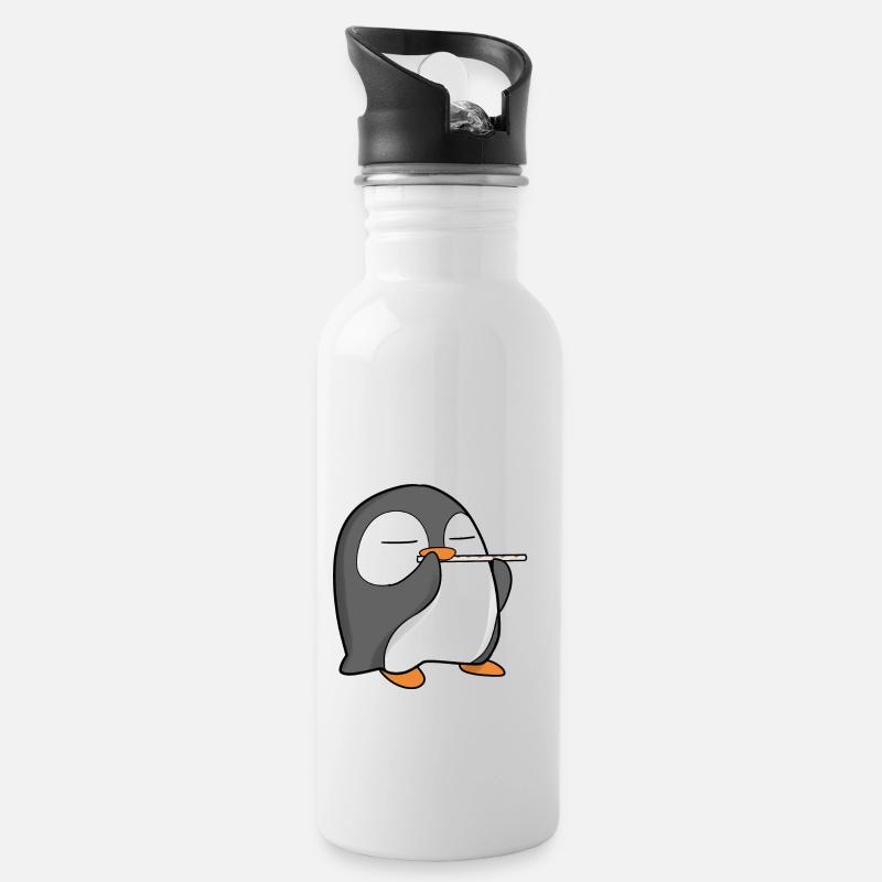 Le pingouin joue de la flûte - Gourde avec paille intégrée - blanc