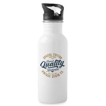 Hochwertige handgefertigte Denim im Vintage-Stil - Trinkflasche mit integriertem Trinkhalm - Weiß - Rechts