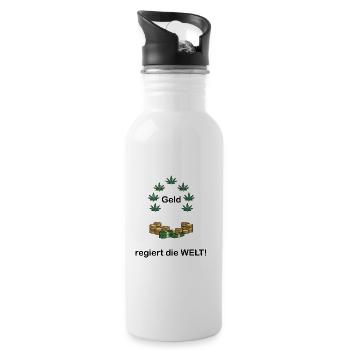 Geld regiert die Welt. Reichtum Spruch. Motivation - Trinkflasche mit integriertem Trinkhalm - Weiß - Rechts