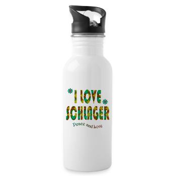 I LOVE SCHLAGER braun, türkis, grün - Trinkflasche mit integriertem Trinkhalm - Weiß - Rechts