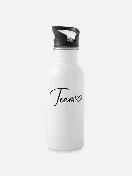 Team Herz Schrift - Trinkflasche mit integriertem Trinkhalm - Weiß