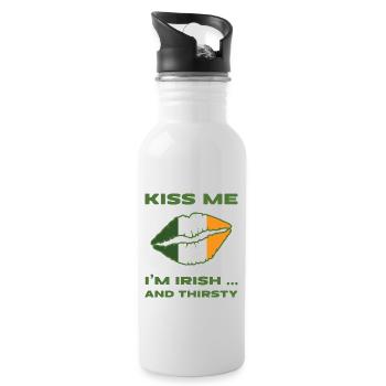 Kiss me I'm Irish and thirsty. - Water bottle with straw - white - Right