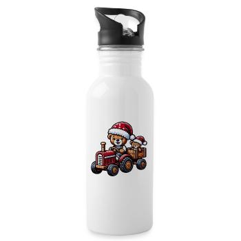 Teddy als Weihnachtsmann mit Traktor - Trinkflasche mit integriertem Trinkhalm - Weiß - Rechts